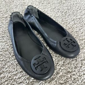 Tory Burch Minnie Travel Leather Ballet Flat Black Size 7